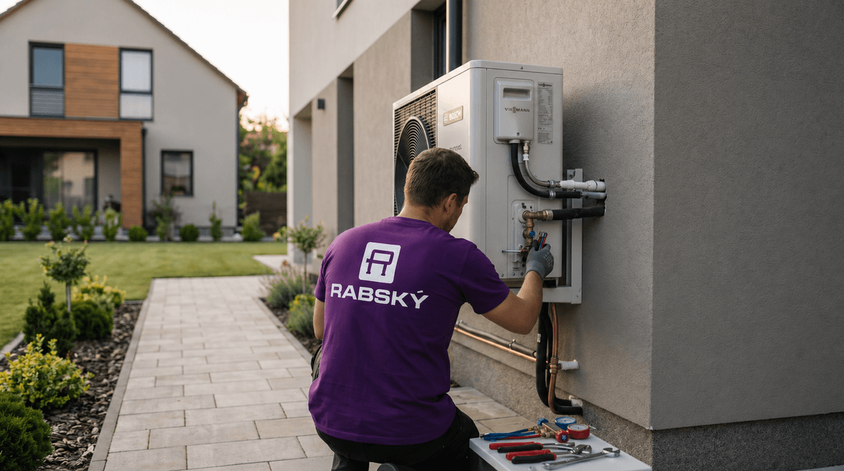 Tím Rabský pri inštalácii podlahového kúrenia